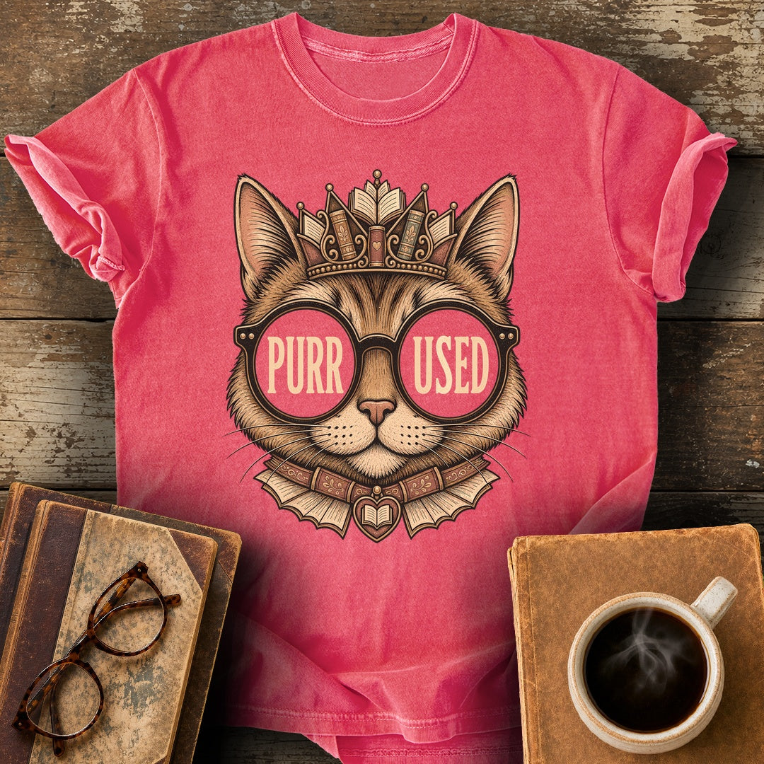 Purr-Used Books Cat Tiara Tee - watermelon shirt mockup